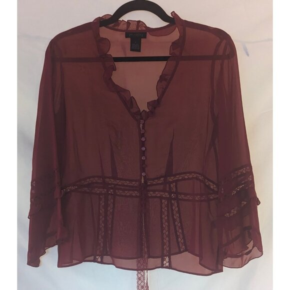 The Limited 100% Silk Flattering Sheer Feminine Buttoned Red Blouse Size S - Picture 7 of 7